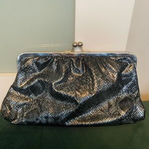 Faux snake print clutch